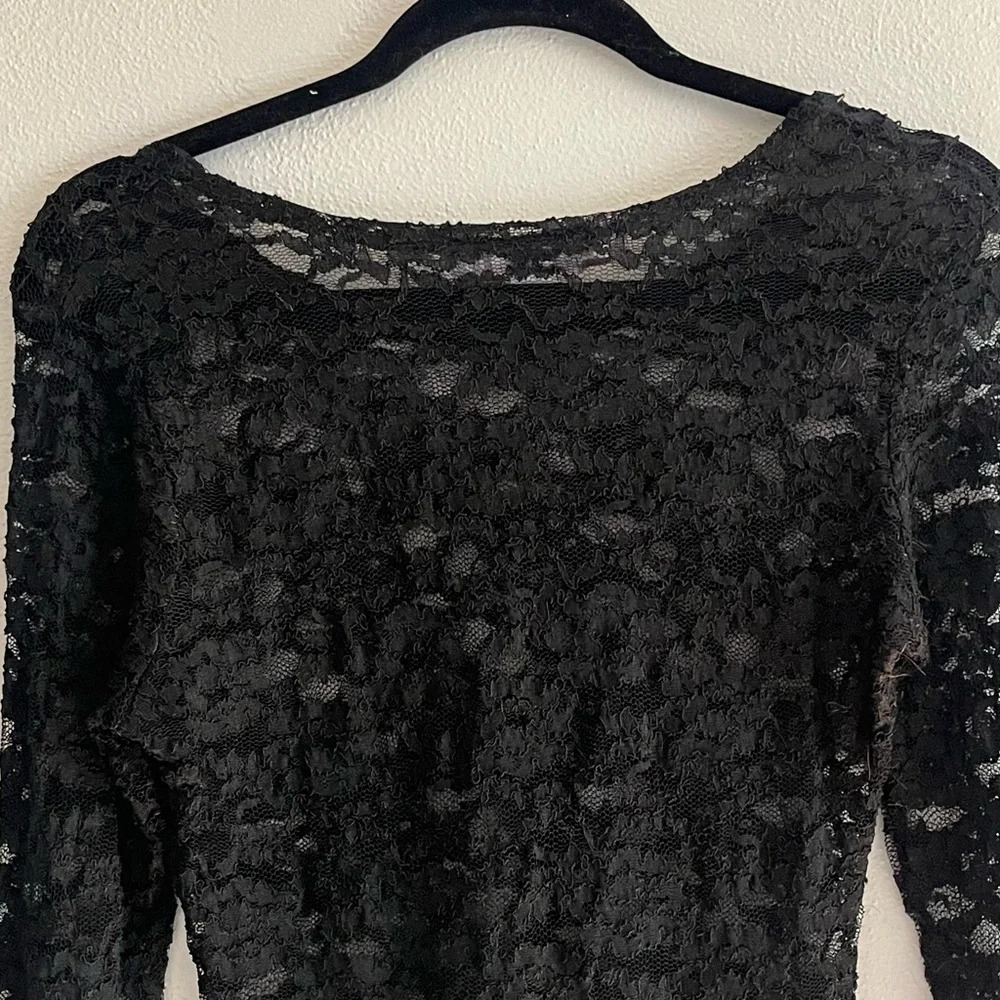 The Limited Black Sheer Long Sleeve Lace Top | Size Small - Picture 6 of 10